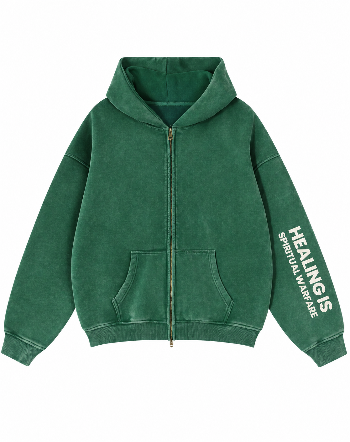 "Healing Is Spiritual Warfare" Green Zip-Up